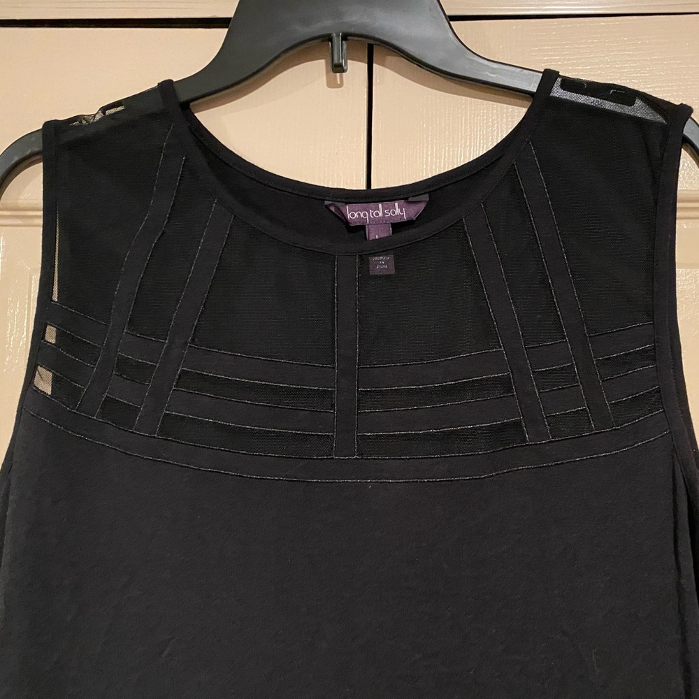LTS Black Sleeveless Mesh Detail Top